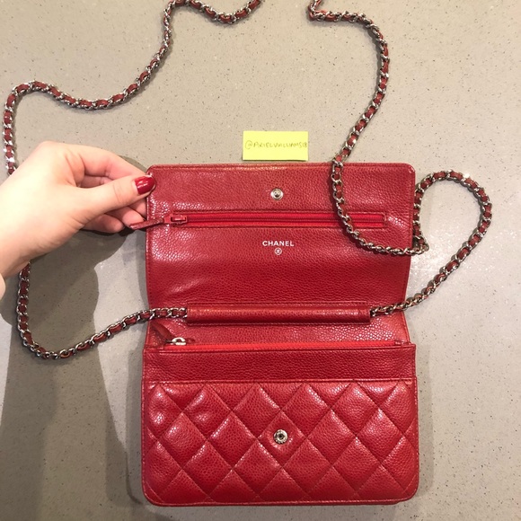 Chanel Classic Wallet On Chain Red Caviar Leather with Silver Hardware WOC - Picture 16 of 16
